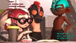 16:9 3d_(artwork) animal_humanoid cephalopod cephalopod_humanoid chris_(leviantan581re) comic dialogue digital_media_(artwork) english_text female gas_mask greeting group humanoid humanoid_pointy_ears inkling larry_(leviantan581re) leviantan581re male marine marine_humanoid mask mollusk mollusk_humanoid nerd nintendo nipples octarian octoling pointy_ears pseudo_hair public shirtless signature splatoon tentacle_hair tentacles text widescreen