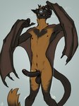 2023 anthro balls bat big_penis black_balls black_body black_fur blue_eyes bodily_fluids cairo_de_leon erection eyewear femboy foreskin fur genitals glasses hi_res humanoid_genitalia humanoid_penis male mammal megabat membrane_(anatomy) membranous_wings nervous nipples nude orange_body orange_fur partially_retracted_foreskin penis shaking simple_background slim solo standing sweat tan_body tan_fur teeth trembling twistedteeth winged_arms wings