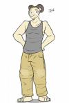 2:3 absurd_res anthro barefoot biped bottomwear bovid caprine character_name clothed clothing feet fully_clothed fuze goat hi_res jeff_(texnatsu) male mammal pants shirt solo standing tank_top texnatsu topwear