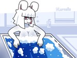 4:3 anthro arms_out athletic athletic_female bath bathing bathtub bedroom_eyes big_breasts bnuyu_(lornalla) breasts bubble_bath censored censored_genitalia convenient_censorship curvy_figure exposed_breasts female hair half-closed_eyes hi_res lagomorph leporid lornalla mammal nails narrowed_eyes nude nude_anthro nude_female pink_eyes rabbit seductive short_hair soapy_breasts solo spread_arms thick_thighs tongue tongue_out voluptuous white_body white_hair