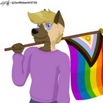 1:1 andromorph_(lore) anthro blonde_hair brown_body brown_fur brown_markings canid canine canis clothed clothing digital_media_(artwork) dipstick_ears domestic_dog ear_markings flag flag_(object) fur german_shepherd hair herding_dog hi_res holding_flag holding_object hybrid intersex-inclusive_progress_pride_colors jackson_(zer0rebel4) lgbt_pride looking_at_viewer male mammal markings multicolored_ears pastoral_dog pride_color_flag pride_colors progress_pride_colors purple_eyes rainbow_flag rainbow_pride_colors rainbow_pride_flag rainbow_symbol solo sweater tan_body tan_fur topwear trans_(lore) trans_man_(lore) wolf zer0rebel4