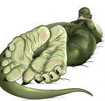 anthro butt claws feet female foot_fetish foot_focus hi_res humanoid_feet lying margret_stalizburg nude on_front paws plantigrade pose python reptile robinthefox scalie snake soles solo toes wide_hips wrinkled_feet wrinkles