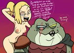 amphibia_(series) amphibian anthro areola armor blonde_hair breasts captain_grime clothed clothed/nude clothed_male clothing dialogue disney duo female frog gradient_background hair hi_res human human_on_anthro interspecies long_hair male male/female mammal manwithnobats meme nipples no_way_fag nude ponytail propositioning pubes sasha_waybright simple_background toad_(frog)