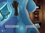 2022 4:3 anthro back_boob big_breasts blue_body blue_bodysuit blue_clothing blue_fur blue_latex blue_skinsuit bodysuit breasts canid canine cassandra_(ozoneserpent) choice clothing english_text female fluffy fluffy_tail fox fur gameplay_mechanics hallway krystal_(star_fox) latex latex_bodysuit latex_clothing latex_skinsuit lever life_(gaming) mammal map metroid nintendo ozoneserpent rear_view rubber_clothing science_fiction skinsuit solo standing star_fox story story_in_description tail text text_box tight_clothing zero_suit