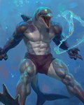 2024 4:5 abs anthro blue_eyes bottomwear bubble_ring bulge cetacean clothed clothing dolphin dorsal_fin feet fin gradient_background grey_body hi_res male mammal marine membrane_(anatomy) muscular muscular_male navel nipples pecs realistic shorts signature simple_background solo tail taran_fiddler teeth toes toothed_whale topless underwater water webbed_feet webbed_hands weretober weretober2024