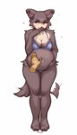 2023 4_fingers 5_fingers absurd_res afterimage anthro beastars belly belly_rub big_belly big_breasts bikini blue_eyes breasts brown_body canid canine canis cleavage clothed clothing covering covering_mouth digital_media_(artwork) disembodied_hand duo female fingers full-length_portrait hand_on_another's_belly hand_on_belly hand_on_own_belly heart_symbol hi_res holding_belly juno_(beastars) mammal navel one_eye_closed overweight overweight_female portrait smile spuydjeks swimwear tail tail_motion tailwag two-piece_swimsuit weight_gain wink wolf