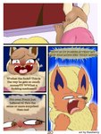 3:4 absurd_res anthro blush brown_body brown_eyes brown_fur canid canine comic dialogue digital_drawing_(artwork) digital_media_(artwork) eevee eeveelution elizabeth_venizee english_text female flamberry_(artist) flareon franklin_flare fur generation_1_pokemon hair hi_res ibispaint_(artwork) male male/female mammal nintendo open_mouth pokemon pokemon_(species) profanity scared simple_background spying text