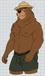 2024 5_fingers anthro bear belly biped black_claws black_nose body_hair boxers_(clothing) brown_body brown_eyes brown_fur bulge checkered checkered_background claws clothed clothing digital_drawing_(artwork) digital_media_(artwork) fingers fist fur green_clothing green_underwear happy_trail hat headgear headwear hi_res looking_at_viewer male male_anthro mammal navel nipples overweight overweight_anthro overweight_male partially_clothed partially_clothed_male pattern_background pink_nipples portrait short_tail simple_background smile smokey_bear solo standing tail tan_body tan_fur tan_inner_ear thick_thighs three-quarter_portrait underwear united_states_forest_service unsafescapewolf white_background white_sclera