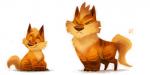 2:1 ambiguous_gender angry arcanine black_eyes canid canine digital_media_(artwork) digital_painting_(artwork) duo feral frown generation_1_pokemon growlithe happy mammal nintendo piper_thibodeau pokemon pokemon_(species) simple_background smile teeth white_background