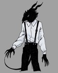 Rating: s
ID: 5365357
Date: 2025-02-11 00:40:48 -0500
Status: active
Score: 12
5_fingers anthro black_body black_bottomwear black_clothing black_fur black_pants blue_eyes bottomwear buckle clothed clothing collared_shirt digital_media_(artwork) fingers fur grey_background hi_res horn kewpiekills long_horn looking_at_viewer male monster one_eye_obstructed pants shirt simple_background solo standing suspenders tail teacher_(tgftos) the_girl_from_the_other_side:_siuil_a_run thin_tail topwear white_clothing white_shirt white_topwear post #5365357