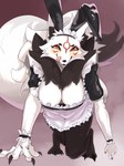 anthro apron black_legs black_nails breasts canid canine capcom clothing clover_studio colored_nails fake_ears fake_rabbit_ears female fluffy fluffy_tail fur generation_5_pokemon hi_res hybrid laverne_3r maid_apron maid_headdress maid_uniform mammal nails neck_tuft nintendo okami_(capcom) pokemon pokemon_(species) raine_(rainethegoof) solo tail tuft uniform white_body white_fur yellow_eyes zoroark