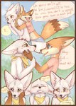 anthro blue_eyes blush bodily_fluids bottomwear canid canine clothed clothing comic crop_top denim denim_bottomwear denim_clothing dialogue digital_media_(artwork) dipstick_tail doli_(yshanii) duo english_text eye_contact female fox fur head_tuft hi_res jeans looking_at_another male mammal markings midriff navel orange_body orange_fur pants satin_(yshanii) shirt speech_bubble tail tail_markings tears text topless topwear tuft white_body white_fur yellow_eyes yshanii