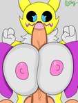 3:4 anthro balls bandai_namco big_balls big_breasts big_penis black_sclera blue_eyes bodily_fluids breast_play breasts curlyboy digimon digimon_(species) duo female female_on_human first_person_view fur genital_fluids genitals hi_res human human_on_anthro human_pov imminent_titfuck interspecies male male/female male_on_anthro male_pov mammal neck_tuft nipples penile penis pink_nipples precum renamon sex signature simple_background titfuck tuft vein veiny_penis white_body white_fur white_skin yellow_body yellow_fur