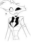 absurd_res angel_dust anthro arachnid arthropod clothed clothing demon enaic31 exclamation_point hazbin_hotel hi_res male monochrome simple_background solo spider surprised_expression white_background