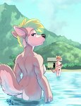 2018 adrian_gray ah_club anthro back_boob beach blonde_hair blue_eyes breasts brown_body brown_fur brown_tail butt butt_pose canid canine canis casual_nudity covering covering_breasts covering_self day duo featureless_crotch female fingers front_view fur green_hair grey_body grey_fur grey_tail hair hi_res hildegard_rothschild kangaroo looking_back macropod mammal marsupial mohawk multicolored_body multicolored_fur nude nude_anthro nude_beach nude_female outdoor_nudity outside partially_submerged pose pouch_(anatomy) rear_view rick_griffin seaside short_hair signature skinny_dipping social_nudity standing tail tan_body tan_fur tan_tail two_tone_body two_tone_fur two_tone_tail water white_body white_fur white_tail wolf