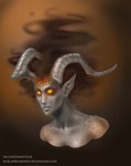 2016 arm_markings artist_name breasts brown_background brown_body brown_hair brown_pseudo_hair brown_scales brown_skin bust_portrait collarbone curved_horn demon demon_humanoid digital_drawing_(artwork) digital_media_(artwork) eyebrows eyeshadow female gradient_background grey_body grey_scales grey_skin hair heroes_of_might_and_magic heroes_of_might_and_magic_5 hi_res horn humanoid humanoid_pointy_ears lips makeup markings might_and_magic multicolored_body nude orange_background orange_sclera portrait pseudo_hair ruslanhuadonov scales scalie sharp_horn shoulder_markings simple_background slim slim_female slim_humanoid smoke smoke_hair solo succubus succubus_seducer text two_tone_body ubisoft url watermark yellow_eyes