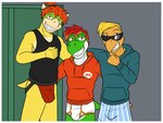 4:3 anthro arm_around_shoulders blue_boxers blue_clothing blue_underwear border bowser_jr. boxers_(clothing) briefs bulge clothed clothing colored_seam_briefs colored_seam_underwear dinosaur dragon eyewear fuze green_yoshi group hi_res hoodie jockstrap king_k_(paper_mario) koopa koopa_troopa locker_room male male/male mario_bros maroon_jockstrap maroon_underwear mythological_creature mythological_scalie mythology nintendo orange_seam_briefs orange_seam_underwear pantsless pantsless_anthro pantsless_male paper_mario paper_mario:_the_thousand_year_door prehistoric_species red_clothing red_jockstrap red_underwear reptile scalie shirt striped_boxers sunglasses tank_top the_great_gonzales_jr tighty_whities topwear trio turtle underwear white_border white_briefs white_clothing white_underwear yoshi