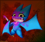 2024 absurd_res adorabat anthro bat blood blood_splatter blood_stain blue_body bodily_fluids cartoon_network digital_media_(artwork) fangs featureless_crotch female glowing glowing_eyes hi_res knife mammal mao_mao:_heroes_of_pure_heart open_mouth pegleg solo teeth viroveteruscy wings yellow_sclera