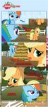 absurd_res apple_tree applejack_(mlp) black_border blue_body blue_feathers blue_wings border butt clothing cowboy_hat cutie_mark dialogue duo ears_up earth_pony equid equine estories eyebrows feathered_wings feathers female fence feral flying folded_wings friendship_is_magic fruit_tree hasbro hat hay hay_bale headgear headwear hi_res horse looking_back mammal my_little_pony mythological_creature mythological_equine mythology outside pegasus plant pony rainbow_dash_(mlp) raised_eyebrow smile smirk spread_wings sweet_apple_acres tree white_fence wings