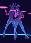 2016 antelope anthro bovid breasts butt caravan_palace clothed clothing dancing digital_media_(artwork) duo female footwear full-length_portrait hi_res high_heels horn legwear lone_digger mammal mcic pasties platform_footwear platform_heels portrait restricted_palette shoes simple_background skimpy standing strip_club stripper tassels ultrahurtman