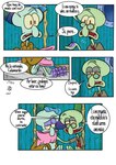 anthro bodily_fluids cephalopod coleoid comic detailed_background dialogue duo hi_res male marine mollusk nickelodeon octopodiform octopus on_model pancaketiffy pillow spanish_text speech_bubble spongebob_squarepants squidward_tentacles tears text toony