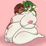 absurd_res anthro belly big_belly big_breasts breasts duo eevee female generation_1_pokemon generation_9_pokemon happy heart_symbol hi_res huge_breasts male male/female nintendo nipples pink_nipples pokemon pokemon_(species) pregnant pregnant_anthro pregnant_female romantic smile sprigatito tubfy