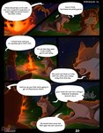 2022 ambiguous_gender anthro canid canine canis claws clothed clothing comic dialogue digital_media_(artwork) duo english_text feral fire fireplace fur hair hi_res male mammal night nomuralok open_mouth outside rena_(rena0107) rex_(nomuralok) simple_background speech_bubble text wolf