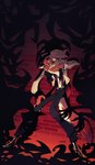Rating: s
ID: 5610267
Date: 2025-05-30 20:35:25 -0400
Status: active
Score: 3
4_fingers against_surface against_wall anthro black_nose blood bodily_fluids boots bottomwear brick_wall canid canine canis clothed clothed_anthro clothed_male clothing coyote dandy_(rentonreverb) eyewear fingers footwear fur glasses hat headgear headwear hi_res humanoid_hands male mammal nosebleed pants red_body red_fur red_sclera shadow_creature shirt shoes solo squiderdoodle suspenders tail topwear wall_(structure) wearing_glasses white_eyes post #5610267