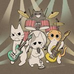 1:1 amayakasuneko ambiguous_gender domestic_cat drum drum_set electronics felid feline felis feral group guitar mammal microphone mojacookie musical_instrument nagameruneko official_art percussion_instrument plucked_string_instrument shikaruneko shikaruneko_(series) string_instrument ureuneko whiskers