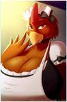 anthro avian beak big_breasts biped bird breasts chicken cleavage clothed clothing collar female galliform gallus_(genus) hi_res hie_(grimmagent) huge_breasts maid_uniform non-mammal_breasts phasianid rhode_island_red rut_(disambiguation) solo stereoplair uniform