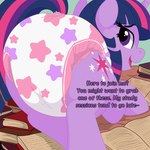 1:1 book clothed clothing cutie_mark dialogue diaper diaper_fetish diaper_only english_text equid equine female feral friendship_is_magic hair hasbro hi_res horn mammal my_little_pony mythological_creature mythological_equine mythology nineplusten pink_diaper purple_eyes purple_hair solo text topless twilight_sparkle_(mlp) unicorn wearing_diaper white_diaper