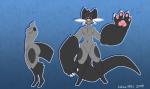 2019 3_toes 4_fingers anthro areola big_forearms big_hands black_body black_fur black_hair black_sclera blue_background claws collar dewott eyewear fan_character featureless_crotch feet fingers flat_colors forearms fur ganger generation_5_pokemon gesture glasses gradient_background green_eyes grey_body grey_fur hair hi_res kokoro-doll leg_markings male markings model_sheet navel nintendo nude outline pawpads pink_areola pink_nose pink_pawpads pokemon pokemon_(species) raised_arm short_hair simple_background smile solo standing textured_background toes waving white_claws