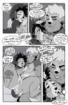 4_panel_comic after_sex after_vaginal andromorph angelbite_piercing anthro anthro_on_anthro beard breath canid canine canis comic cross-eyed dialogue domestic_dog duo ear_piercing english_text eyes_closed facial_hair facial_piercing fangs gauged_ear genitals gin_(sparkibarki) greyscale half-closed_eyes hi_res humanoid_genitalia humanoid_pussy intersex lip_piercing male mammal monochrome narrowed_eyes nude one_eye_closed open_mouth open_smile orson_(sparkibarki) pawpads paws piercing profanity pussy smile snakebite_piercing sound_effects sparkibarki speech_bubble stud_piercing teeth text trans_(lore) trans_man_(lore) wide_eyed