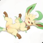 1:1 blush bodily_fluids body_blush collar cum cum_on_body cum_on_chest cum_on_crotch cum_on_face cum_on_tail eeveelution female feral generation_4_pokemon genital_fluids genitals gloves_(marking) heart_symbol hi_res leaf leaf_tail leafeon leg_markings lying markings nintendo on_back on_model one_eye_closed open_mouth pokemon pokemon_(species) pussy pussy_blush questionable_consent simple_background socks_(marking) solo spread_legs spreading tail tears white_background youjomodoki