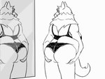 2024 4:3 animated anthro big_butt breasts butt canid canine canis clothing domestic_dog female fluffy fluffy_tail german_shepherd herding_dog mammal mirror mirror_reflection misty_(lewdfruit) monochrome neck_tuft pastoral_dog reflection shaking_butt short_playtime sketch solo tail thick_thighs tuft underwear vvoolfe