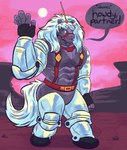 animal_humanoid anthro bravestarr clothing cybernetics cyborg equid equid_humanoid equine equine_humanoid fingerless_gloves gesture gloves grey_body hair handwear harness hi_res horse horse_humanoid humanoid jasperthecrab long_hair machine male mammal mammal_humanoid mane muscular muscular_anthro muscular_male robotic_arm robotic_leg robotic_limb solo tail thirty_thirty waving waving_at_viewer white_hair white_mane