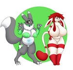 anthro bandai_namco big_breasts breasts canid digimon digimon_(species) digiwolx_(character) duo eeveelution female female/female generation_4_pokemon glaceon green_nipples hi_res mammal nintendo nipples nude pokemon pokemon_(species) renamon slightly_chubby vlea vlea_(vglaceon)