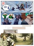 3:4 animal_crossing anthro black_nose blue_clothing blue_coat blue_topwear bodi_(rock_dog) bottomwear brown_body brown_fur brown_hair canid canine canis clothing clothing_pull coat comic dialogue domestic_dog eclipticafusion eyes_closed fur grey_body grey_fur hair headpat hi_res hug k.k._slider male male/male mammal mastiff molosser nintendo pants pictographics plant red_bottomwear red_clothing red_pants riff_(rock_dog) rock_dog sherpa_hat skozz_(rock_dog) snow snowy_(disambiguation) topwear track_pants tracksuit tree watermark wind wolf worried