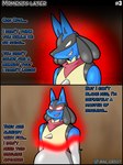 al_gx anthro black_border blue_body border comic crimson_(al_gx) dialogue english_text female generation_4_pokemon generation_8_pokemon glowing glowing_eyes grey_body hi_res hisuian_form hisuian_zoroark illusion logan_(al_gx) lucario male mammal mature_female mid_transformation nintendo pokemon pokemon_(species) pokemon_legends_arceus regional_form_(pokemon) scarf solo story text transformation wide_hips