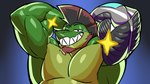 16:9 alligator alligatorid anthro croc crocodile crocodilian crocodylid digital_media_(artwork) dirtymache gator_(streamer) green_body hair hi_res invader_(invaderthegator) lizard looking_at_viewer male muscular muscular_anthro muscular_male nude reptile scalie solo teeth widescreen