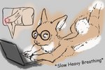 anthro browsing comic_sans computer cotton_tail doublespace electronics english_text female fur human lagomorph laptop leporid looking_at_computer looking_at_object low_res male male/female mammal nervous rabbit solo tan_body tan_fur text