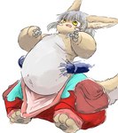 ambiguous_gender anthro belly belly_grab brown_body duo hair hi_res human intersex intersex/male kemono lagomorph lai0n leporid made_in_abyss male mammal nanachi narehate obese obese_anthro overweight overweight_anthro rabbit reg_(made_in_abyss) white_hair