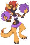 anthro beelzemon_(artist) biped bottomwear cheerleader clothed clothing colored crossdressing dancing eyes_closed fan_character femboy gael_the_scrafty generation_5_pokemon male miniskirt nintendo pokemon pokemon_(species) pom_poms scrafty shirt skirt solo standing tank_top topwear