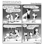 1:1 2016 ambiguous_gender anthro autumn_(kiskaloo) bottomwear child chris_sanders clothed clothing comic dialogue digital_media_(artwork) domestic_cat english_text eye_patch eyewear felid feline felis female frown fully_clothed gradient_background greyscale group hair human kiskaloo mammal monochrome ogo_(kiskaloo) on_model sesi_(kiskaloo) sibling_(lore) simple_background sister_(lore) sisters_(lore) tail text toony trio url whiskers young