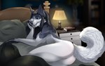 Rating: e
ID: 5668595
Date: 2025-06-26 08:01:21 -0400
Status: pending
Score: 4
2023 anthro artist_name barely_visible_genitalia barely_visible_vulva bed bedding biped black_hair black_nose black_sclera blanket blurred_background book breasts butt cana_de_lone canid canine dark_abyss digital_media_(artwork) eyebrows fangs female fox fur furniture genitals grey_body grey_fur hair head_on_hand hi_res inside inviting lamp long_hair looking_at_viewer lying mammal nightstand nude on_side solo teeth text toothy_smile vulva white_body white_fur post #5668595