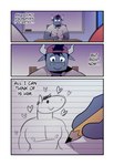 anthro backwards_baseball_cap backwards_hat baseball_cap blush bovid bovine cattle clothing comic drawing ear_piercing english_text hat headgear headwear heart_symbol hi_res horn male mammal milo_(t0l0k) muscular muscular_male pencil_(object) piercing solo t0l0k text tongue tongue_out