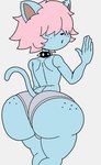 2024 anthro big_butt black_collar black_nose blue_body blue_ears blue_fur blue_tail butt clothing collar digital_media_(artwork) domestic_cat felid feline felis femboy freckled_butt freckles fur furu_(furu_flami) furu_flami grey_clothing grey_underwear hair hair_over_eyes huge_butt huge_thighs looking_back male mammal pink_hair rear_view solo spiked_collar spikes standing tail thick_thighs three-quarter_view underwear