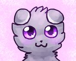 2014 ambiguous_gender black_nose cat_smile closed_smile digital_media_(artwork) espurr flavia-elric fur generation_6_pokemon grey_body grey_fur looking_at_viewer mouth_closed nintendo pokemon pokemon_(species) purple_eyes simple_background smile solo