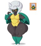 absurd_res anthro arthropod beetle beta_pokemon_(species) beta_pokemon_games big_butt black_body butt clothing coffee_demon female genitals hair hi_res horn huge_butt insect kaburion_(beta_pokemon) nintendo pokemon pokemon_(species) pussy solo topwear vest white_hair yellow_eyes