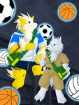 3:4 adolescent akino-kamihara anthro arcanine ball basketball_(ball) belt bodily_fluids bottomwear brother_(lore) brothers_(lore) clothing duo eyewear generation_1_pokemon gintsuki_higari_(akino-kamihara) glasses hair hoodie kagerou_higari_(akino-kamihara) male ninetales nintendo pants pince-nez poke-high pokemon pokemon_(species) ponytail school school_bag school_uniform shiny_pokemon shirt sibling_(lore) soccer_ball sweat topwear uniform volleyball_(ball) young young_male